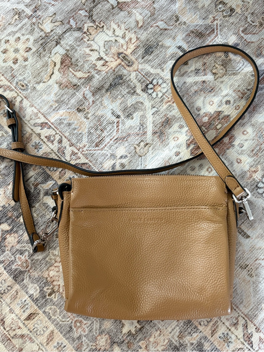 Vince Camuto Tan Pebbled Leather Crossbody Bag Convertible Clutch Wristlet